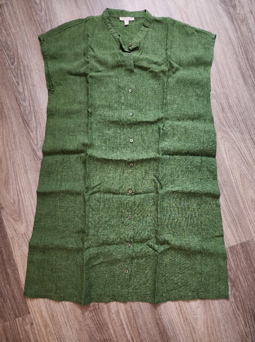 Eileen Fisher Olive Green Button-Front Midi Dress